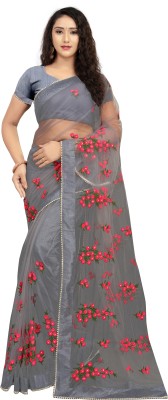 karkar Embroidered Daily Wear Net Saree(Grey)