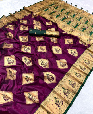 Divastri Woven Kanjivaram Cotton Silk Saree(Purple)