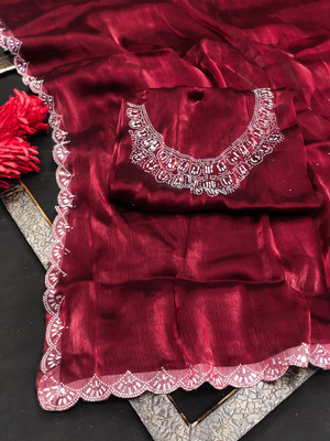 ZOYAL ENTERPRISE Embellished Bollywood Jimmy choo Saree(Maroon)
