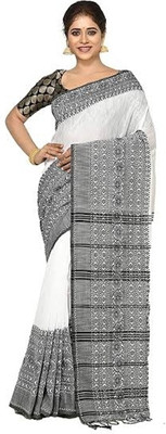 SBfashions Printed, Solid/Plain Handloom Pure Cotton Saree(White)