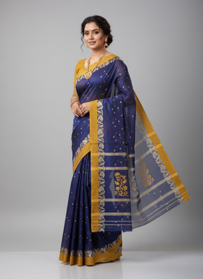 DENLINFABRICS Woven Tant Cotton Blend Saree(Dark Blue)