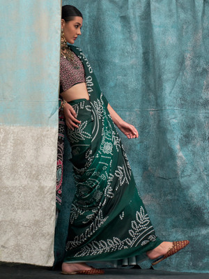 Sareemall Printed Chanderi Crepe Saree(Green)