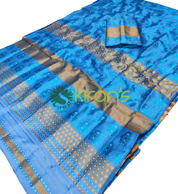 Skiran's Woven Mekhela Chador Polyester Saree(Light Blue)