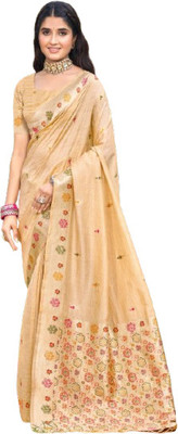 BUNAWAT Woven Assam Silk Raw Silk Saree(Cream)