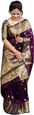 GORAL Embellished, Self Design, Woven Kanjivaram Art Silk, Jacquard Saree(Magenta)