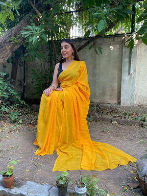 Anand Sarees Solid/Plain Bollywood Georgette Saree(Yellow)