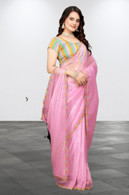 RE Renny Enterprise Self Design Bollywood Net Saree(Pink)