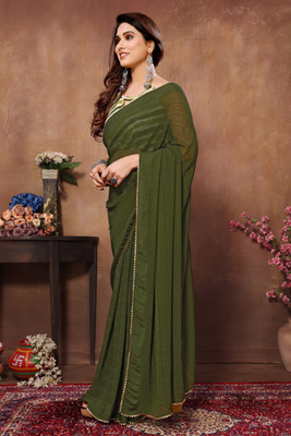 HouseOfCommon Printed Bollywood Georgette Saree(Dark Green)