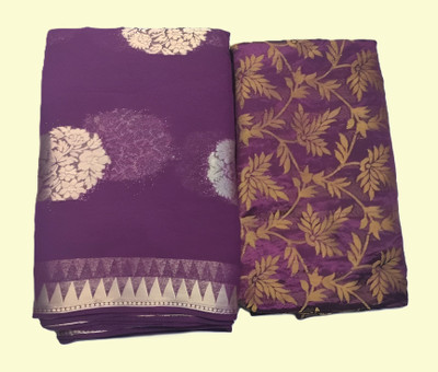 SainiVastra Temple Border Handloom Georgette Saree(Purple)