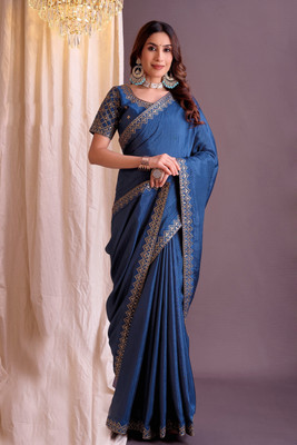 Yugaveeraa Embroidered Bollywood Georgette Saree(Light Blue)