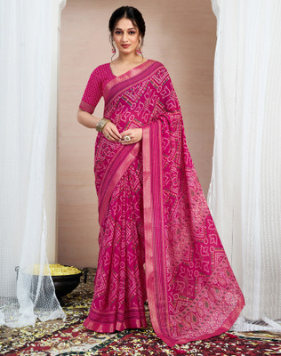 Divastri Printed, Embellished Bandhani Chiffon, Georgette Saree(Pink)