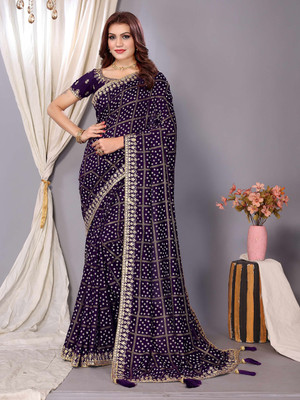 Divastri Embellished Bandhani Silk Blend Saree(Purple)