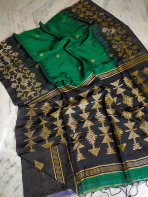 S.K. HOUSE Self Design Handloom Linen Saree(Multicolor)