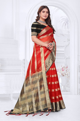 Aarunika LGF Solid/Plain Bollywood Organza Saree(Red)