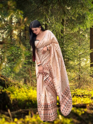 VM Selling Hub Self Design Mekhela Chador Polyester Saree(Cream)