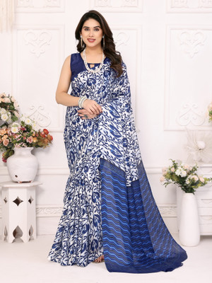 Moksha trends Printed Banarasi Cotton Silk Saree(Blue)