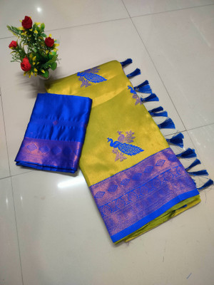 VISHVAMBHARI ENTERPRISE Woven Banarasi Jacquard Saree(Yellow)