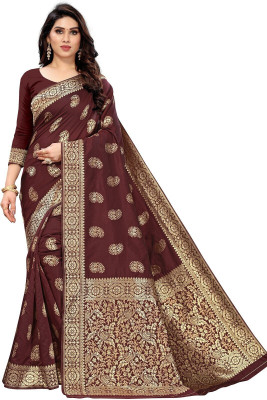 GARIYA Woven Kanjivaram Jacquard, Silk Blend Saree(Maroon)
