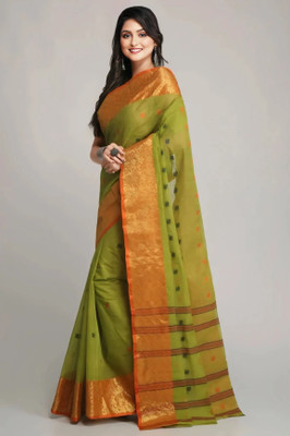 Sutayan Woven Tant Pure Cotton Saree(Green)