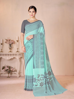 GARDEN VARELI Printed Daily Wear Georgette Saree(Light Blue, Grey)