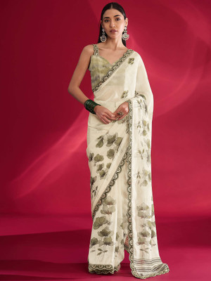 Tasrika Embroidered Daily Wear Georgette Saree(White)