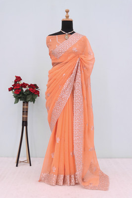 RIDDHISIDDHI NX Embroidered Bollywood Organza Saree(Gold)