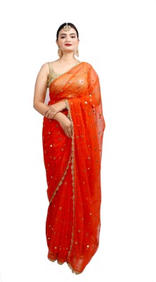 WL BY SHREYA RAJPUT Embellished Bollywood Net Saree(Orange)