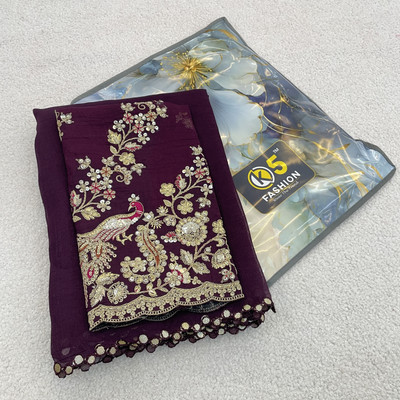 K 5 FASHION Embroidered, Solid/Plain Bollywood Tissue Saree(Multicolor)