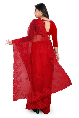 SPAREN CREATION Self Design Bollywood Net Saree(Red)