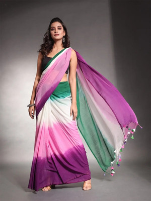 Pionex Printed Handloom Pure Cotton Saree(Purple)
