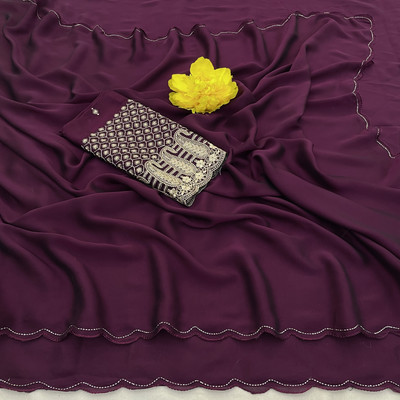 saanvi Solid/Plain, Self Design, Embroidered Bollywood Art Silk Saree(Purple)