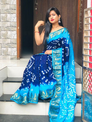 DHARMRAJ ENTERPRISE Printed Bandhani Art Silk Saree(Blue)