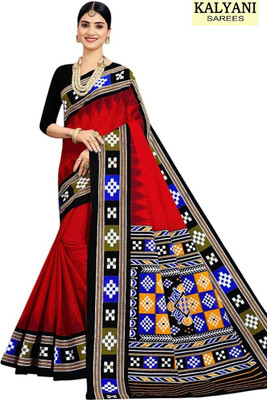 ETHNIC ODISHA HANDLOOM Printed Sambalpuri Pure Cotton Saree(Red)