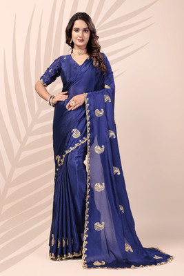 MAYRAAFASHION Embroidered Bollywood Georgette Saree(Dark Blue)