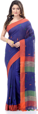 Desh Bidesh Self Design, Solid/Plain, Striped, Woven Handloom Handloom Cotton Blend, Pure Cotton Saree(Blue)