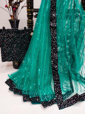 laxmibaa Embellished Bollywood Net Saree(Green)