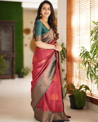 Gajal Self Design Kanjivaram Art Silk, Pure Silk Saree(Red)