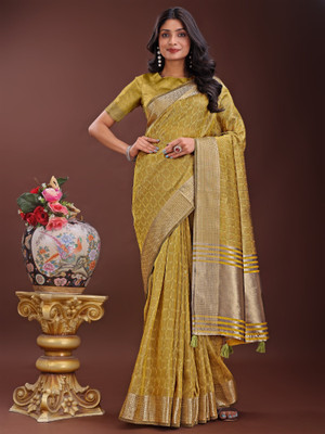 Divastri Woven Banarasi Organza Saree(Mustard)