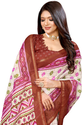 Priyashi Printed Bollywood Cotton Linen Saree(Brown)