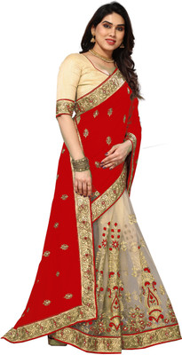 Semizoxis Embellished Bollywood Net, Art Silk Saree(Red, Gold)