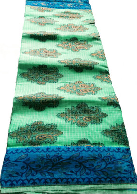 THE BULL Embroidered, Woven Jamdani Cotton Blend Saree(Green, Blue)