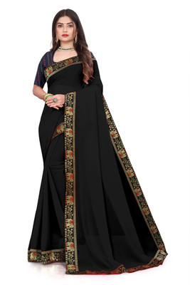 AVSAR TRENDZ Solid/Plain Bollywood Georgette Saree(Black)