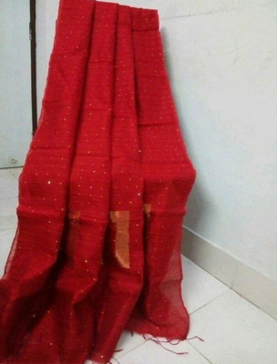 indrikacreation Embellished, Woven Handloom Cotton Blend Saree(Red)