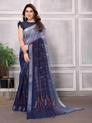 Soor Panchi Digital Print Bollywood Cotton Linen Saree(Blue)