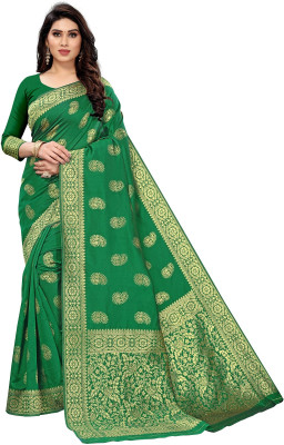 kevami fashion Geometric Print Kanjivaram Tussar Silk Saree(Green)