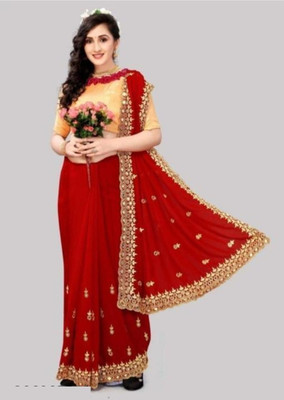 MA FASHION Self Design Bollywood Net Saree(Red)