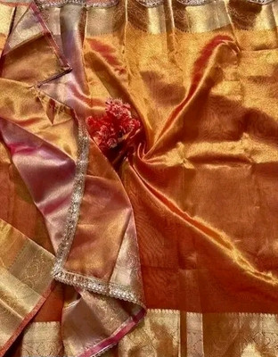 MA Sarees Solid/Plain Banarasi Tissue Saree(Pink)