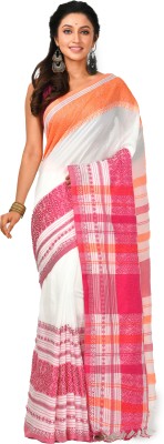 crochetin Woven Handloom Handloom Pure Cotton Saree(White, Pink, Orange)