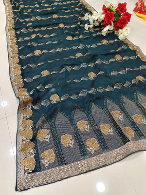 kamaldesigner Embroidered, Embellished Bollywood Georgette Saree(Light Blue)