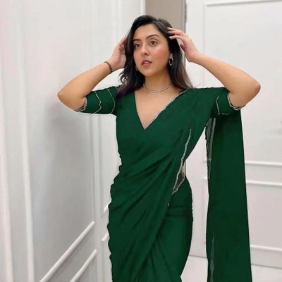 SHREE HARIJI TEXTILE Solid/Plain Ilkal Georgette Saree(Green)